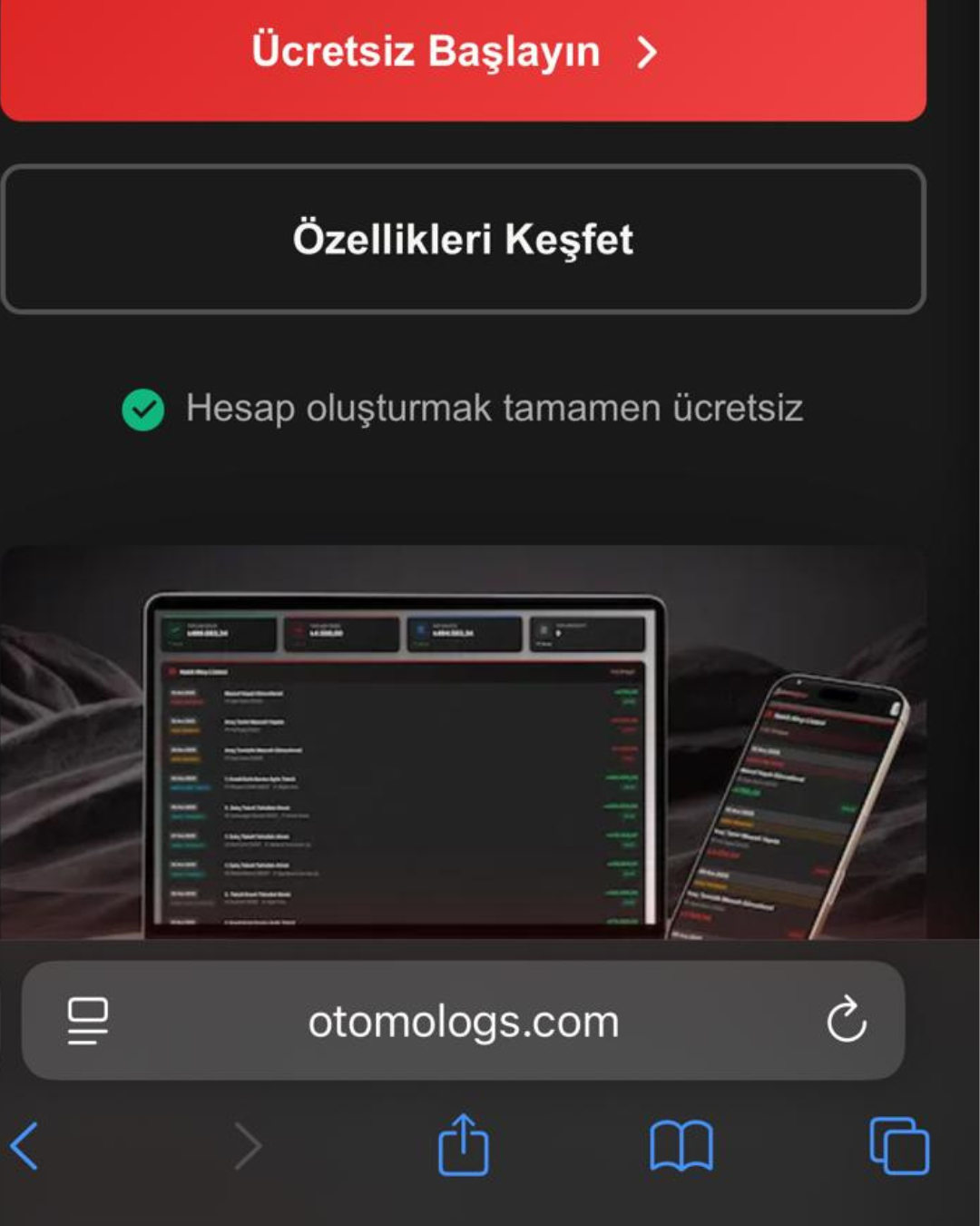 Safari'de otomologs.com sayfası